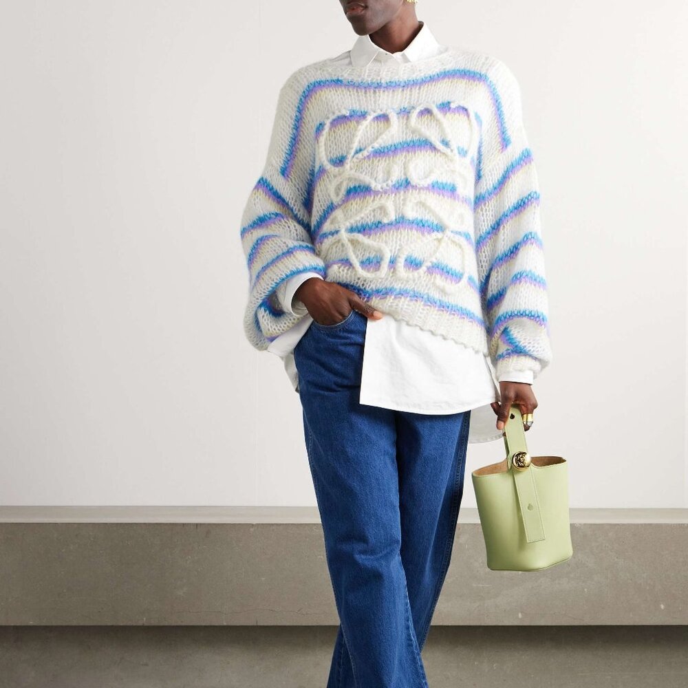 LOEWE Anagram embroidered striped mohair-blend sweater